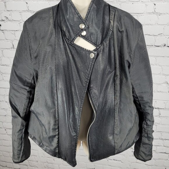 BLANKNYC Black Vegan Leather Moto Biker Collared Zipped Padded Jacket Size XL - Picture 5 of 16